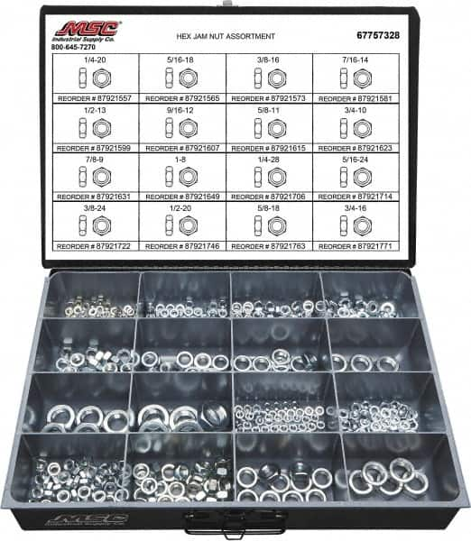 Value Collection - 1/4-20 to 3/4-16 Thread, 425 Piece Steel Nut Assortment - Grade 2 - Makers Industrial Supply