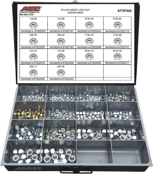 Value Collection - 1/4-20 to 5/8-18 Thread, 435 Piece Steel Nut Assortment - Grade 2 - Makers Industrial Supply