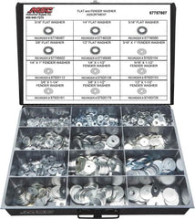 Value Collection - 1275 Piece, No. 10, 1/2" Screw, Grade 2 Steel Fender & Flat Washer Assortment - Includes 1/4 to 5/16 x 1-1/2" Screw & Compartmented Storage Case - Makers Industrial Supply