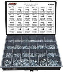 Value Collection - 2,100 Piece, #6-32 to 1/4-20, Steel Machine Screw Assortment - Pan Head, Slotted Drive, 1/2 to 2" Long, Grade 2 - Makers Industrial Supply