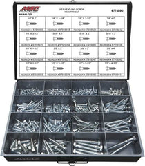 Value Collection - 375 Piece, 1/4x1 to 1/2 x 4-1/2, Steel Lag Screw Assortment - Hex Head, Hex Drive, 1 to 4-1/2" Long, Grade 2 - Makers Industrial Supply