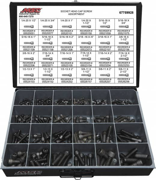 Value Collection - 375 Piece Alloy Steel Socket Head Cap Screws - 1/4-20 to 5/8-11 Thread - Makers Industrial Supply