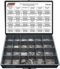 Value Collection - 1,250 Piece, 1/16 to 3/16" Pin Diam, Extended Prong Cotter Pin Assortment - 1/2 to 2" Long, 18-8 Stainless Steel - Makers Industrial Supply