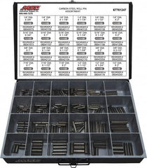 Value Collection - 320 Piece, 1/4 to 1/2" Pin Diam, Spring Pin Assortment - 1-3/4 to 2" Long, Grade 2 Steel - Makers Industrial Supply