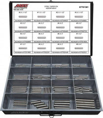 Value Collection - 130 Piece, #0 to #8" Pin Diam, Taper Pin Assortment - 1-1/2 to 4" Long, Grade 2 Steel - Makers Industrial Supply