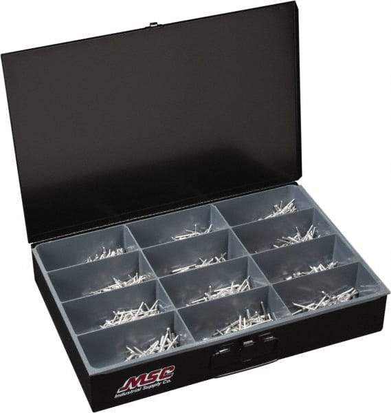 Value Collection - 1,000 Piece, 1/8 to 3/16" Hole Diam, Dome Head, Aluminum Blind Rivet Assortment - 1/8 to 5/8" Length, Aluminum Mandrel - Makers Industrial Supply