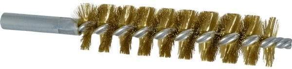 Schaefer Brush - 4" Brush Length, 1" Diam, Double Stem, Single Spiral Tube Brush - 6-1/4" Long, Brass, 12-24 Female Connection - Makers Industrial Supply