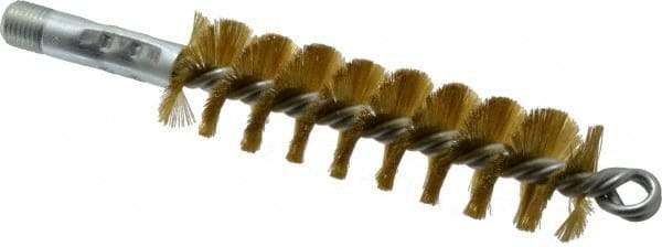 Schaefer Brush - 4-1/2" Brush Length, 1-1/4" Diam, Double Stem, Single Spiral Tube Brush - 8" Long, Brass, 1/4" NPSM Male Connection - Makers Industrial Supply