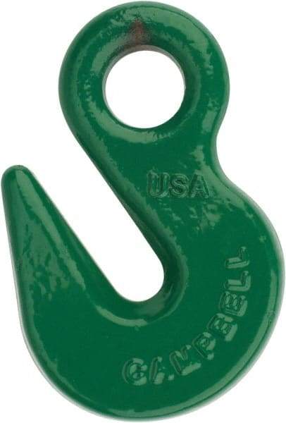 Campbell - 8,800 Lb Capacity, Chain Grade 100, Alloy Steel Eye Hook - 1/2" Hook Throat, 2.41" Reach, 3/4" Eye ID, 3/8" Chain Diam, 4" OAL - Makers Industrial Supply