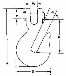 CM - 1/2 Inch Chain Diameter, Grade 80 Clevis Hook - 12,000 Lbs. Load Capacity, 19/32 Inch Inside Diameter, 19/32 Inch Pin Diameter, 19/32 Inch Hook Throat, 3-7/16 Inch Hook Width - Makers Industrial Supply