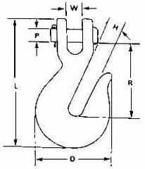 CM - 1/2 Inch Chain Diameter, Grade 80 Clevis Hook - 12,000 Lbs. Load Capacity, 19/32 Inch Inside Diameter, 19/32 Inch Pin Diameter, 19/32 Inch Hook Throat, 3-7/16 Inch Hook Width - Makers Industrial Supply