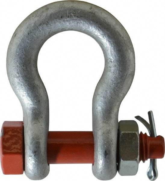 Campbell - 1/2" Nominal Chain Size, 3.33 Ton Alloy Steel Bolt Anchor Shackle - 1/2" Diam, 5/8" Pin Diam, 1-15/16" High x 13/16" Wide Inside Jaw, 1-1/4" Inside Width, 1-1/4" Max Body Thickness - Makers Industrial Supply