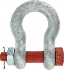 Campbell - 1" Nominal Chain Size, 12.5 Ton Alloy Steel Bolt Anchor Shackle - 1" Diam, 1-1/8" Pin Diam, 3-3/4" High x 1-11/16" Wide Inside Jaw, 2-1/2" Inside Width, 2-3/8" Max Body Thickness - Makers Industrial Supply