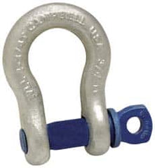 Campbell - 1-3/4" Nominal Chain Size, 25. Ton Carbon Steel Bolt Anchor Shackle - 1-3/4" Diam, 2" Pin Diam, 7" High x 2-7/8" Wide Inside Jaw, 4-3/4" Inside Width, 4" Max Body Thickness - Makers Industrial Supply