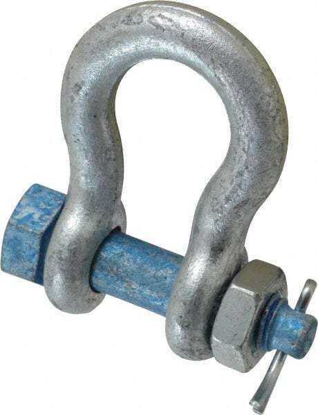 Campbell - 1/2" Nominal Chain Size, 2 Ton Carbon Steel Bolt Anchor Shackle - 1/2" Diam, 5/8" Pin Diam, 1-15/16" High x 13/16" Wide Inside Jaw, 1-1/4" Inside Width, 1-1/4" Max Body Thickness - Makers Industrial Supply