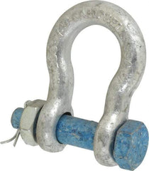 Campbell - 5/8" Nominal Chain Size, 3.25 Ton Carbon Steel Bolt Anchor Shackle - 5/8" Diam, 5/8" Pin Diam, 2-7/16" High x 1-1/16" Wide Inside Jaw, 1-9/16" Inside Width, 1-7/16" Max Body Thickness - Makers Industrial Supply