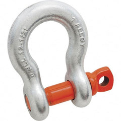 Campbell - 1-1/4" Nominal Chain Size, 18 Ton Alloy Steel Screw Anchor Shackle - 1-1/4" Diam, 1-3/8" Pin Diam, 4-1/2" High x 2" Wide Inside Jaw, 3-1/4" Inside Width, 3" Max Body Thickness - Makers Industrial Supply