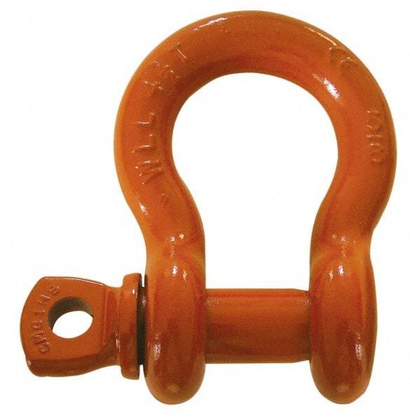 CM - 1-3/4" Nominal Chain Size, 34 Ton Alloy Steel Screw Anchor Shackle - 1-3/4" Diam, 2" Pin Diam, 7" High x 2-7/8" Wide Inside Jaw, 4-3/4" Inside Width, 4" Max Body Thickness - Makers Industrial Supply