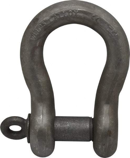 CM - 1-1/2" Nominal Chain Size, 25. Ton Alloy Steel Screw Anchor Shackle - 1-1/2" Diam, 1-5/8" Pin Diam, 5-3/4" High x 2-3/8" Wide Inside Jaw, 3-7/8" Inside Width, 3-1/2" Max Body Thickness - Makers Industrial Supply