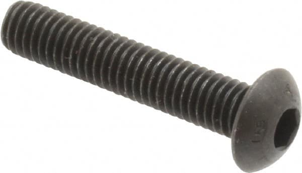 Unbrako - #10-32 UNF Hex Socket Drive, Button Screw - Alloy Steel, Black Oxide Finish, 1" Length Under Head - Makers Industrial Supply