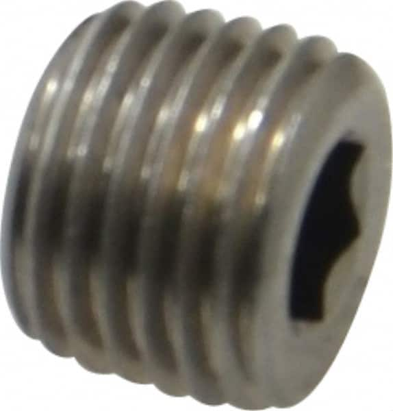 Unbrako - 1/4-18, 7/16" OAL, Stainless Steel Socket Pressure Plug - 3/4" Taper per Foot, 1/4" Hex Key - Makers Industrial Supply