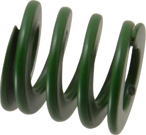 Associated Spring Raymond - 25mm Hole Diam, 12.5mm Rod Diam, 1" Free Length, Green Die Spring - 1020 N Max Deflection, 10.2mm Max Deflection, Light Duty, Chromium Alloy Steel - Makers Industrial Supply