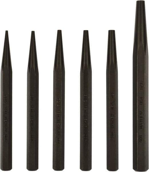 Mayhew - 6 Piece, 3/32 to 5/16", Starter Punch Set - Hex Shank, Steel, Comes in Pouch - Makers Industrial Supply