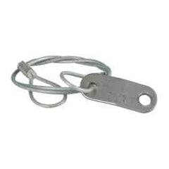 Made in USA - 18" Long, Steel Cable Loop & Tab with Hole End, Quick Release Pin Lanyard - 3/64" Cable Diam, 13/64" Hole Diam, Nylon Cable, Galvanized Finish - Makers Industrial Supply