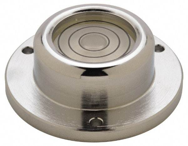 Geier & Bluhm, Inc. - 1-3/4 Inch Base Diameter x 0.63 Inch Overall Height, 3 Circles, Brass Bull's Eye Circular Level - 0.3 Inch Vial Diameter, 13/16 Inch Inner Diameter, 0.12 Inch Mounting Hole Diameter, 30 min Sensitivity, -40 to 150°F - Makers Industrial Supply