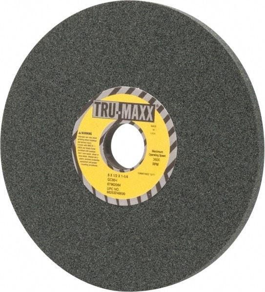 Tru-Maxx - 8" Diam x 1-1/4" Hole x 1/2" Thick, I Hardness, 80 Grit Surface Grinding Wheel - Silicon Carbide, Type 1, Medium Grade, 3,600 Max RPM, Vitrified Bond, No Recess - Makers Industrial Supply