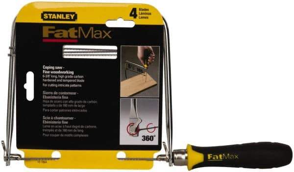 Stanley - 6-3/8" Bi-Metal Blade Coping Saw - Ergonomic ABS, TPR Handle with Cushion Grip, 13" OAL, 6-3/4" Throat Depth - Makers Industrial Supply