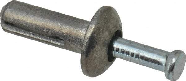 Powers Fasteners - 1/4" Diam, 1/4" Drill, 3/4" OAL, 1-1/8" Min Embedment Hammer Drive Concrete Anchor - Steel (Drive Pin)/Zamac Alloy (Body), Zinc-Plated Finish, Mushroom Head - Makers Industrial Supply