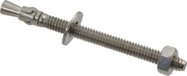 Powers Fasteners - 1/4" Diam, 1/4" Drill, 3-1/4" OAL, 1-1/4" Min Embedment Wedge Expansion Concrete Anchor - 304 Stainless Steel, Hex Nut Head, Hex Drive, 2-1/4" Thread Length - Makers Industrial Supply