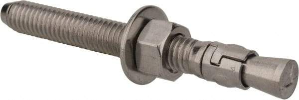 Powers Fasteners - 3/8" Diam, 3/8" Drill, 3-1/2" OAL, 1-1/4" Min Embedment Wedge Expansion Concrete Anchor - 304 Stainless Steel, Hex Nut Head, Hex Drive, 2-3/8" Thread Length - Makers Industrial Supply