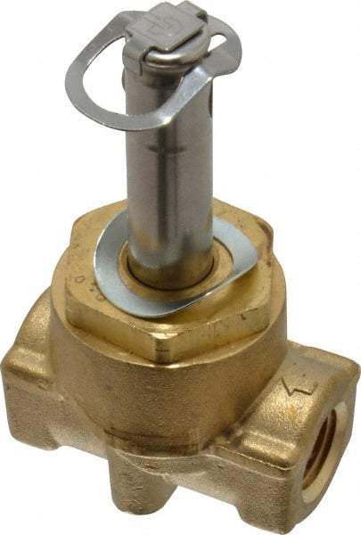 Parker - 1/4" Port, Two Way, Piloted Diaphragm, Brass Solenoid Valve - Normally Closed, 300 Max PSI, NBR Seal - Makers Industrial Supply