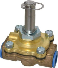 Parker - 3/8" Port, Two Way, Piloted Diaphragm, Brass Solenoid Valve - Normally Closed, 150 Max PSI, NBR Seal - Makers Industrial Supply