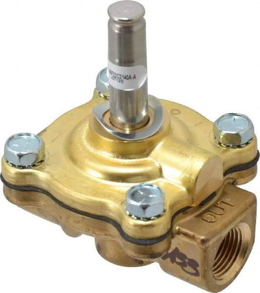 Parker - 3/8" Port, Two Way, Piloted Diaphragm, Brass Solenoid Valve - Normally Closed, 200 Max PSI, NBR Seal - Makers Industrial Supply