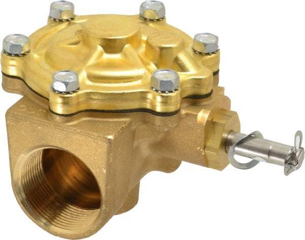 Parker - 1-1/2" Port, Two Way, Piloted Diaphragm, Brass Solenoid Valve - Normally Closed, 150 Max PSI, NBR Seal - Makers Industrial Supply