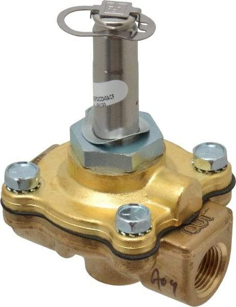 Parker - 3/8" Port, Two Way, Piloted Diaphragm, Brass Solenoid Valve - Normally Closed, 80 Max PSI, PTFE Seal - Makers Industrial Supply