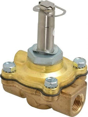 Parker - 3/8" Port, Two Way, Piloted Diaphragm, Brass Solenoid Valve - Normally Closed, 50 Max PSI, EPDM Seal - Makers Industrial Supply