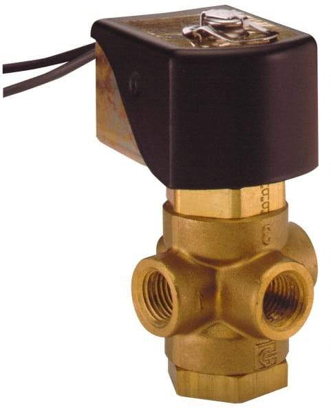 Parker - 1/4" Port, Three Way, Direct Acting, Brass Solenoid Valve - Universal, 125 Max PSI, NBR Seal - Makers Industrial Supply