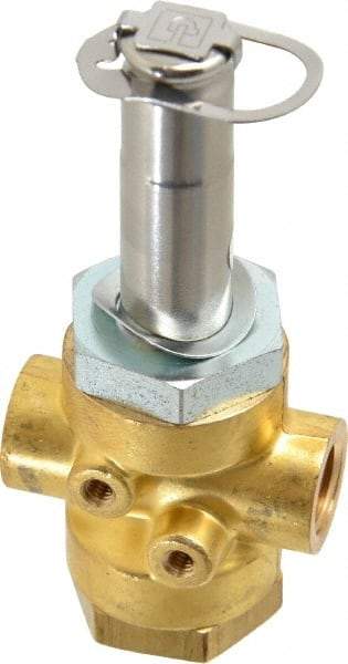 Parker - 1/4" Port, Three Way, Direct Acting, Brass Solenoid Valve - Normally Open, 235 Max PSI, NBR Seal - Makers Industrial Supply