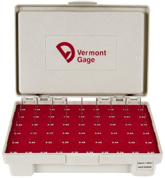 Vermont Gage - 55 Piece, 0.2-1.28 mm Diameter Plug and Pin Gage Set - Plus 0.01 mm Tolerance, Class ZZ - Makers Industrial Supply