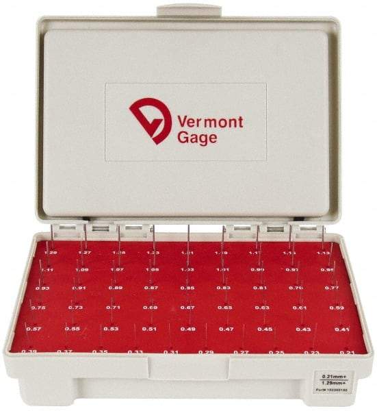 Vermont Gage - 55 Piece, 0.21-1.29 mm Diameter Plug and Pin Gage Set - Plus 0.01 mm Tolerance, Class ZZ - Makers Industrial Supply