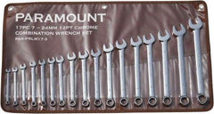 Paramount - 17 Piece, 7mm to 24mm, 12 Point Combination Wrench Set - Metric Measurement Standard, Full Polish Finish, Comes in Canvas Roll - Makers Industrial Supply