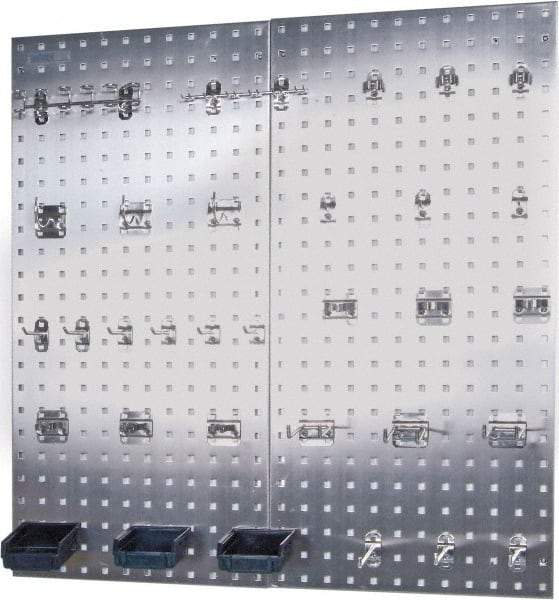 Triton - 18" Wide x 36" High Peg Board Kit - 2 Panels, 32 Hooks, Stainless Steel, Silver - Makers Industrial Supply