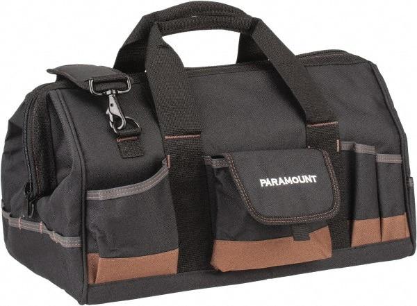 Paramount - 31 Pocket Black & Brown Polyester Tool Bag - 18" Wide x 11" Deep x 12" High - Makers Industrial Supply