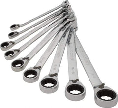 Paramount - 9 Piece, 9/32" to 3/4", 12 Point Ratcheting Reversible Combination Wrench Set - Inch Measurement Standard, Chrome Finish, Comes in Canvas Roll - Makers Industrial Supply