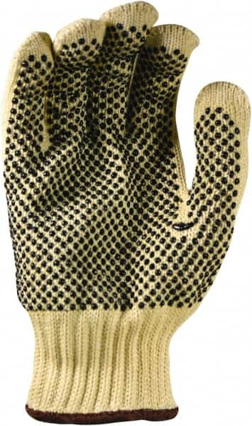 PRO-SAFE - Size S (7), ANSI Cut Lvl 4, Puncture Lvl 1, Abrasion Lvl 2, PVC Coated ATA Cut Resistant Gloves - 9" Long, Palm & Fingers Coated, Continuous Cuff, Black/Yellow, Paired - Makers Industrial Supply