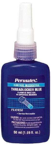 Permatex - 50 mL Bottle, Blue, Medium Strength Liquid Threadlocker - Series 243, 24 hr Full Cure Time, Hand Tool Removal - Makers Industrial Supply